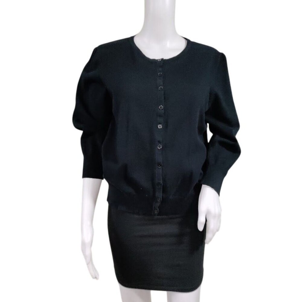 Chaus Black button Down Cardigan Cropped with 3/4 Sleeves L/ XL